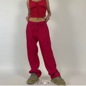Cherry pink red cargo pant linen